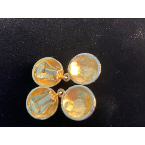 VTG Gold Tone Enamel Rainbow Hearts Clip On Earrings 80s Glam Marimekko - Picture 4 of 5